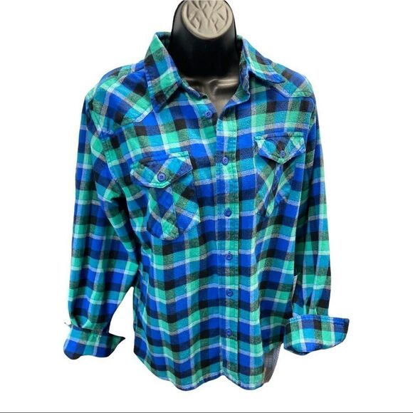 OCEAN PACIFIC, Men’s Plaid Flannel Western style shirt, Sz S(34-36), blue&green - Picture 8 of 8